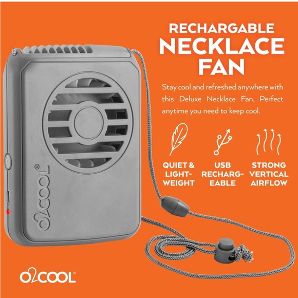 O2COOL Personal Travel Rechargeable Battery Powered Neck Cooling Fan Gray - Picture 4 of 4